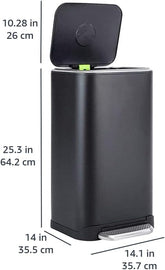 Rectangular Metal Trash Can with Soft-Close Foot Pedal, 32 Liter/8.5 Gallon, 14"L X 14"W X 25.3"H, Black