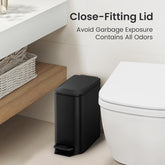 Small Bathroom Trash Can with Lid Soft Close, Step Pedal, 6 Liter / 1.6 Gallon Stainless Steel Garbage Can with Removable Inner Bucket, Anti-Fingerprint Finish (Matt Black)