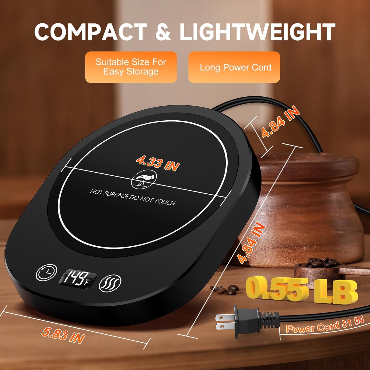 Fast Heating Mug Warmer, LED Display 3 Temperature Settings & 2-12H Timer Candle Wax Warmer, Smart Safety Auto Shut-Off Coffee Cup Warmer Heater Plate for Chocolate Coffee Tea Milk Candle, Black