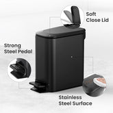 Small Bathroom Trash Can with Lid Soft Close, Step Pedal, 6 Liter / 1.6 Gallon Stainless Steel Garbage Can with Removable Inner Bucket, Anti-Fingerprint Finish (Matt Black)