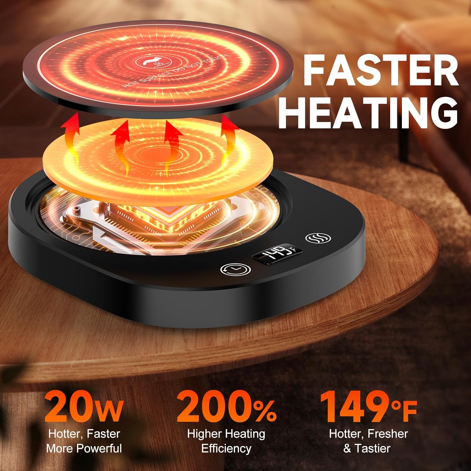 Fast Heating Mug Warmer, LED Display 3 Temperature Settings & 2-12H Timer Candle Wax Warmer, Smart Safety Auto Shut-Off Coffee Cup Warmer Heater Plate for Chocolate Coffee Tea Milk Candle, Black