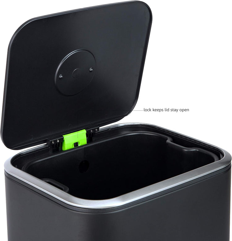 Rectangular Metal Trash Can with Soft-Close Foot Pedal, 32 Liter/8.5 Gallon, 14"L X 14"W X 25.3"H, Black