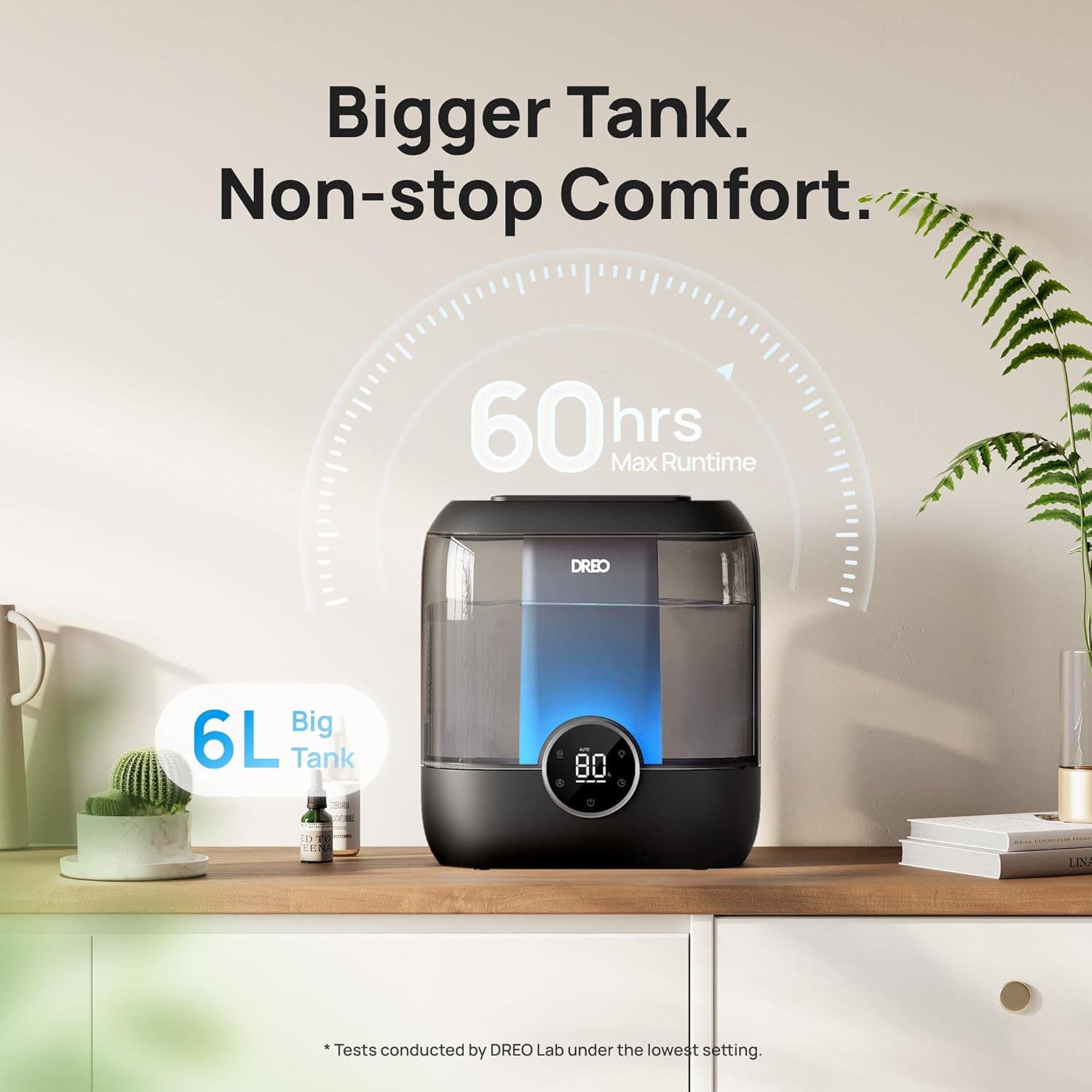 Smart Humidifiers for Bedroom, 6L Top Fill Supersized Cool Mist Humidifier for Large Room, 60 Hour Runtime, Quiet Ultrasonic Humidifiers for Plants, Baby, Indoor, Home, Night Light, Black