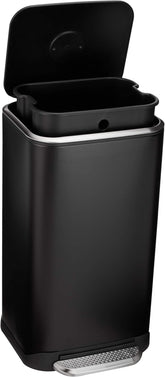 Rectangular Metal Trash Can with Soft-Close Foot Pedal, 32 Liter/8.5 Gallon, 14"L X 14"W X 25.3"H, Black