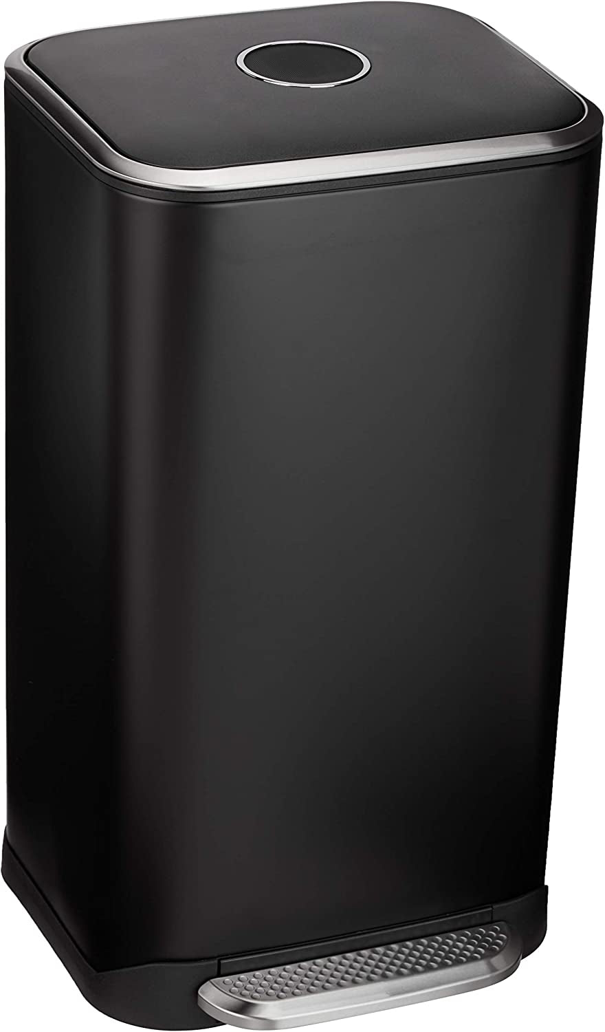 Rectangular Metal Trash Can with Soft-Close Foot Pedal, 32 Liter/8.5 Gallon, 14"L X 14"W X 25.3"H, Black