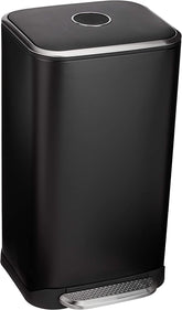 Rectangular Metal Trash Can with Soft-Close Foot Pedal, 32 Liter/8.5 Gallon, 14"L X 14"W X 25.3"H, Black