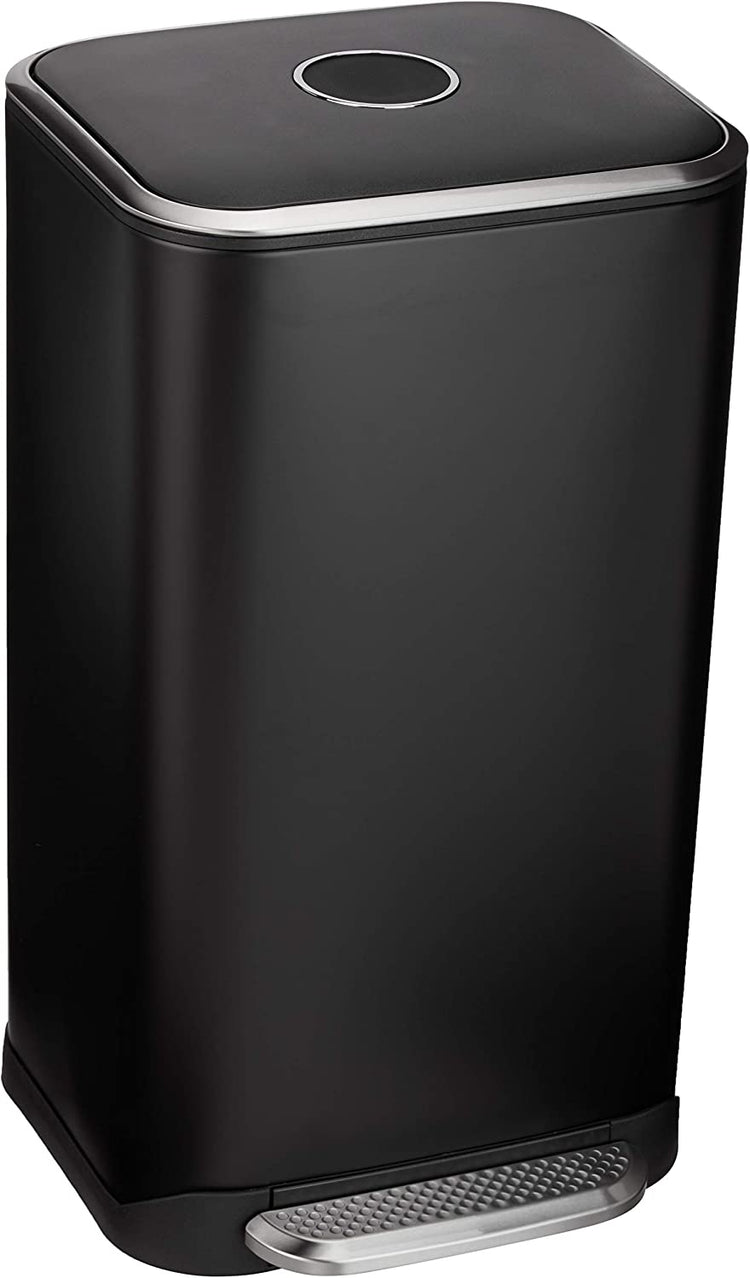 Rectangular Metal Trash Can with Soft-Close Foot Pedal, 32 Liter/8.5 Gallon, 14"L X 14"W X 25.3"H, Black