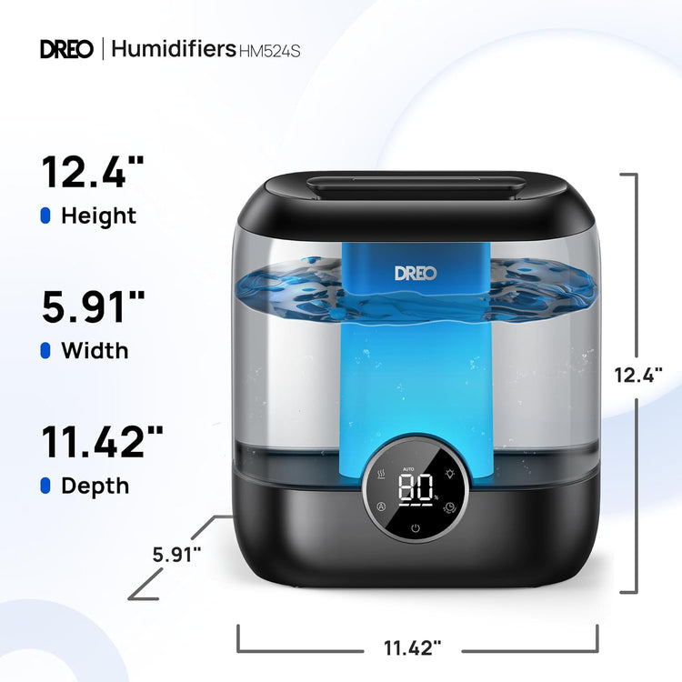Smart Humidifiers for Bedroom, 6L Top Fill Supersized Cool Mist Humidifier for Large Room, 60 Hour Runtime, Quiet Ultrasonic Humidifiers for Plants, Baby, Indoor, Home, Night Light, Black