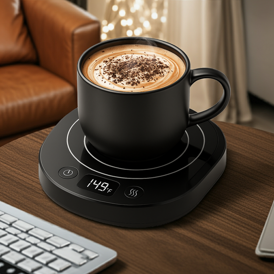 Fast Heating Mug Warmer with LED Display – 3 Temperature Settings, 2–12H Timer & Auto Shut-Off | Coffee, Tea, Milk & Candle Warmer Plate (Black)