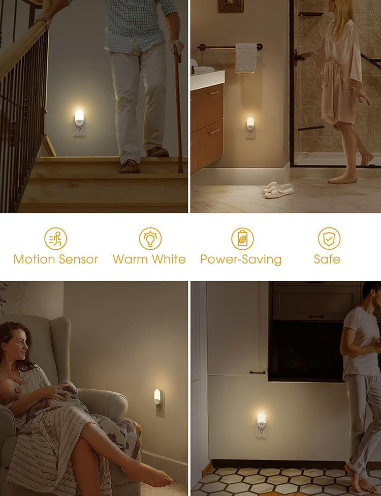 Motion Sensor Night Light, 2Pack, Motion Activated Night Light, Night Lights Plug into Wall Motion Sensor, 3000K Warm White, Adjustable Brightness 30/60LM, for Kids Adults Bathroom Bedroom