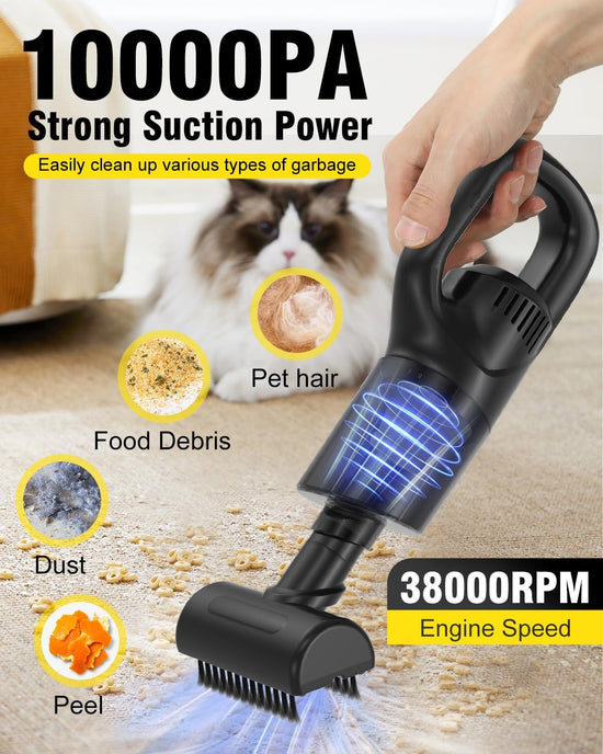 Handheld Vacuum Cordless, Portable Rechargeable Cordless High Power Suction Equipped with 3 Filters, Cleaner for Cars, Homes, Pets, and Offices