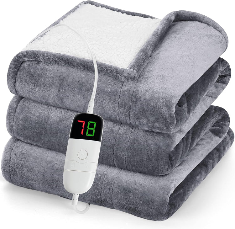 Heated Blanket Electric Throw 50"X60", Heating Blanket with 10 Heat Levels 8 Hours Auto-Off Overheat Protection, Fall & Winter Lap Office Chair Blanket Dorm Room, Grandma Gift,Etl Misty Grey