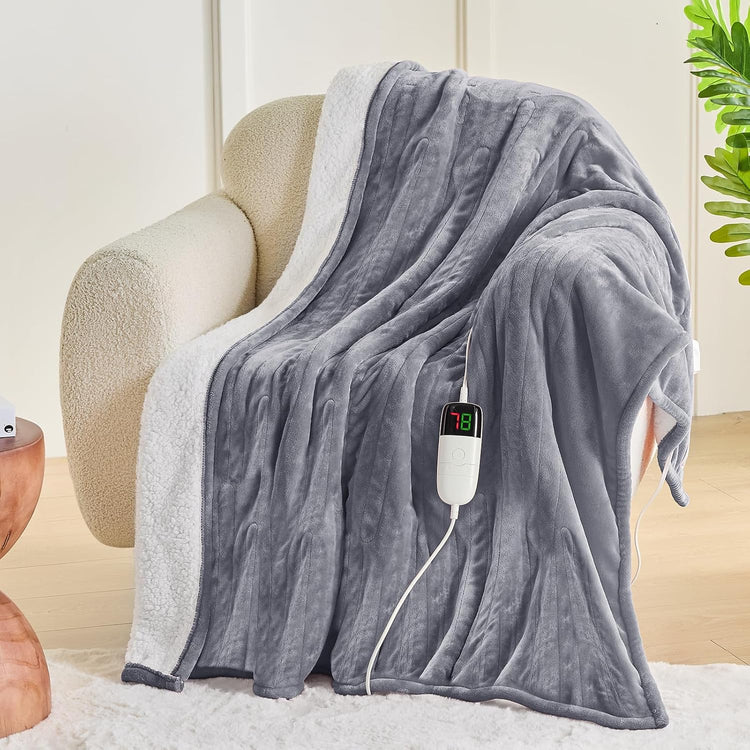 Heated Blanket Electric Throw 50"X60", Heating Blanket with 10 Heat Levels 8 Hours Auto-Off Overheat Protection, Fall & Winter Lap Office Chair Blanket Dorm Room, Grandma Gift,Etl Misty Grey