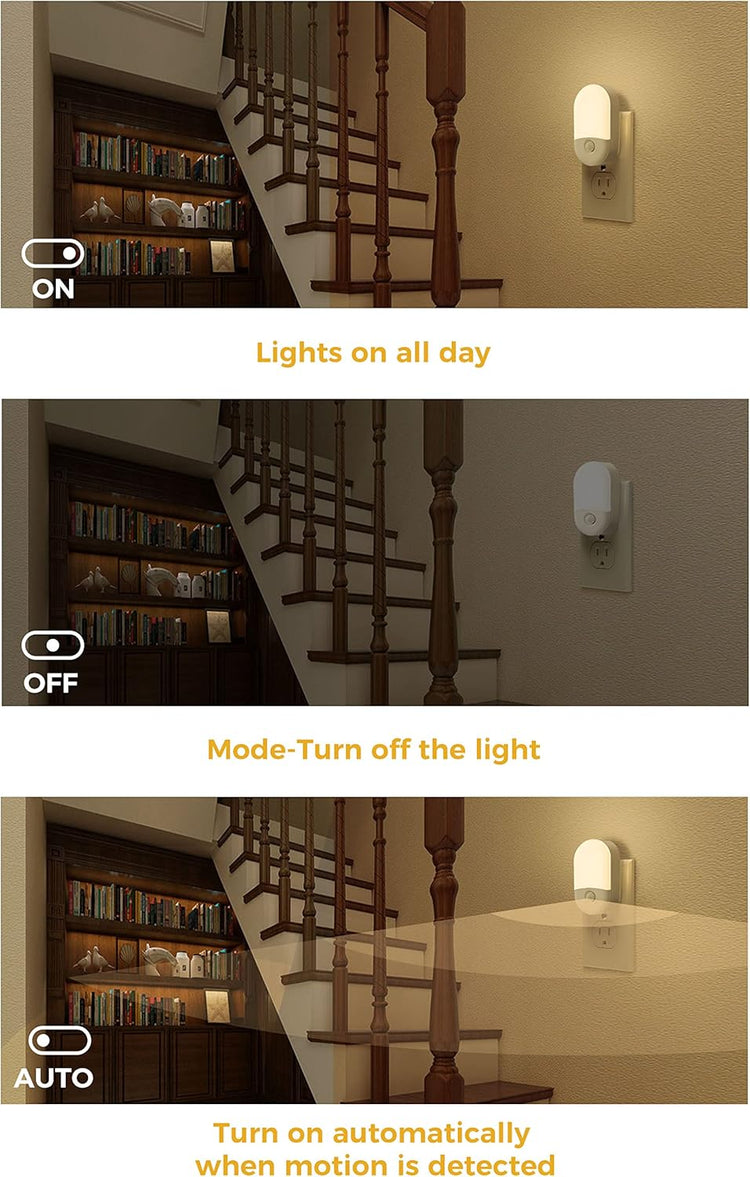 Motion Sensor Night Light, 2Pack, Motion Activated Night Light, Night Lights Plug into Wall Motion Sensor, 3000K Warm White, Adjustable Brightness 30/60LM, for Kids Adults Bathroom Bedroom