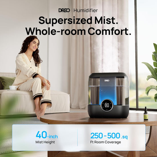 Smart Humidifiers for Bedroom, 6L Top Fill Supersized Cool Mist Humidifier for Large Room, 60 Hour Runtime, Quiet Ultrasonic Humidifiers for Plants, Baby, Indoor, Home, Night Light, Black