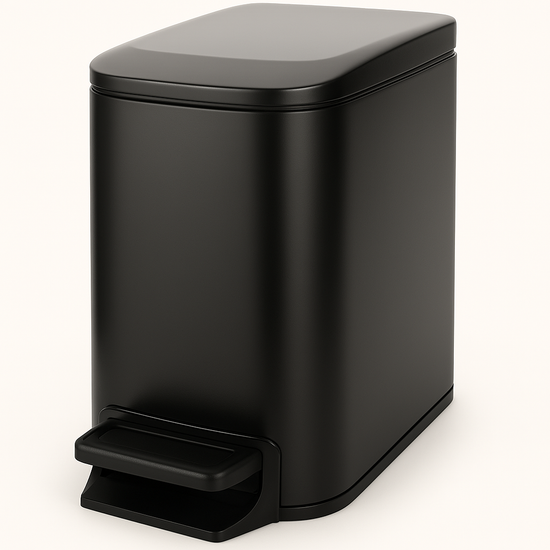 Small Bathroom Trash Can with Lid Soft Close, Step Pedal, 6 Liter / 1.6 Gallon Stainless Steel Garbage Can with Removable Inner Bucket, Anti-Fingerprint Finish (Matt Black)