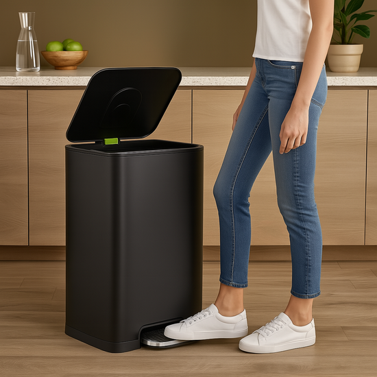 32L / 8.5 Gallon Soft-Close Metal Trash Can with Foot Pedal – Black