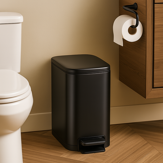 Small Bathroom Trash Can with Lid Soft Close, Step Pedal, 6 Liter / 1.6 Gallon Stainless Steel Garbage Can with Removable Inner Bucket, Anti-Fingerprint Finish (Matt Black)